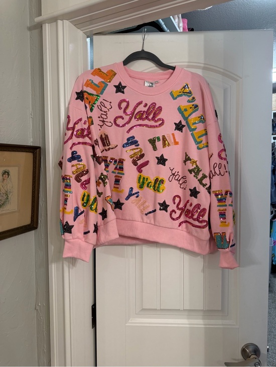 QUEEN OF SPARKLES Sweaters - Queen of Sparkles pink Y'all Sweatshirt